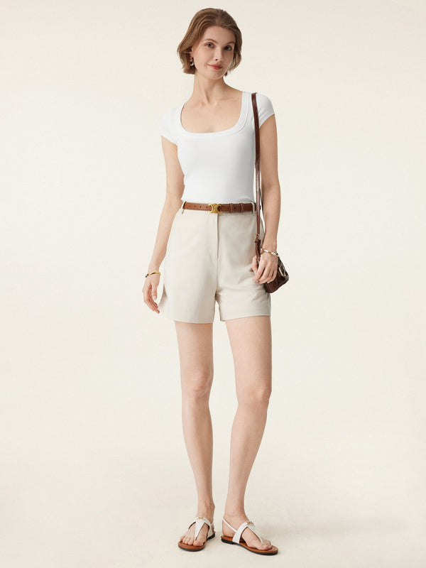 Stretch Cotton Square Neck Cap Sleeve Bra Top