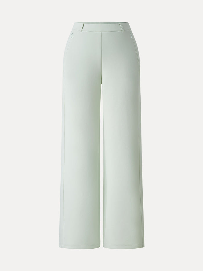 Stretch Cotton Blend Slimming High Rise Wide Leg Pant