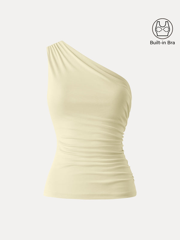 Sandwashed One Shoulder Ruched Bra Tank