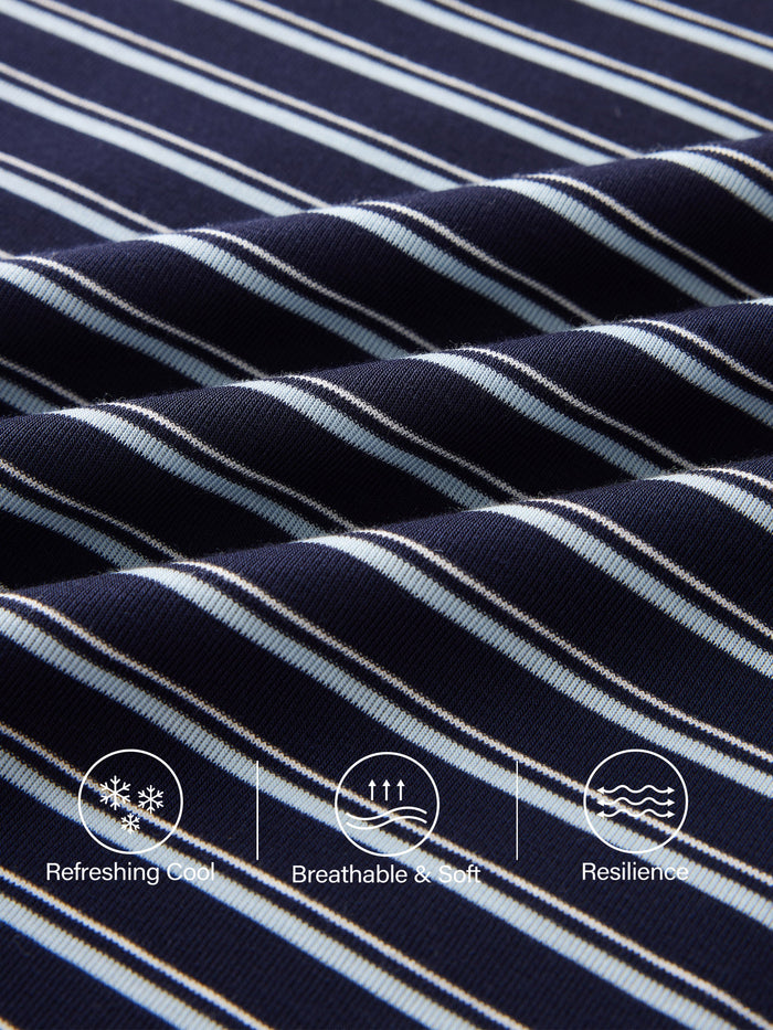 Low Rise Folded Waist Striped Midi Skirt