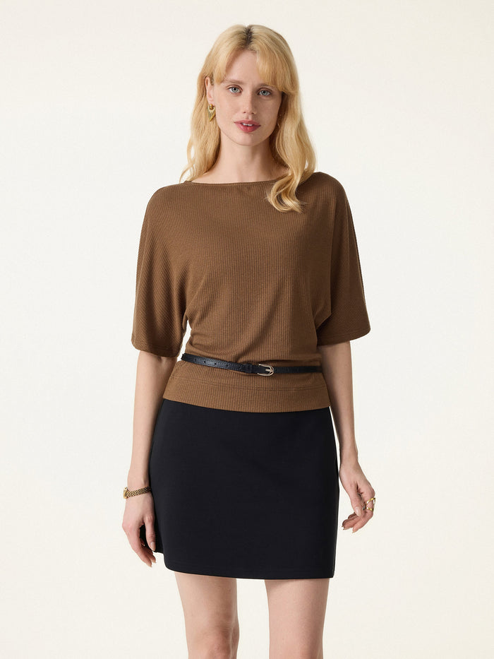 Soft Ribbed Boatneck Relaxed Top