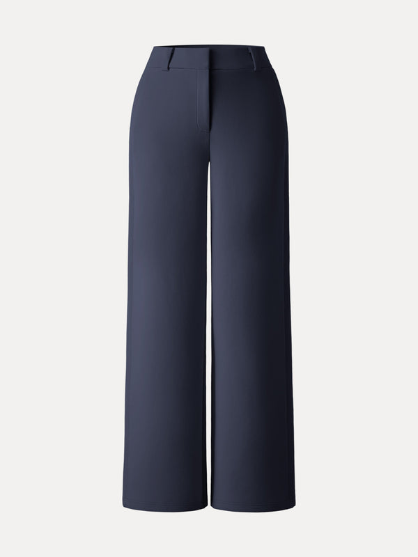 Stretchy Mid Rise Fly-Front Wide Leg Trouser