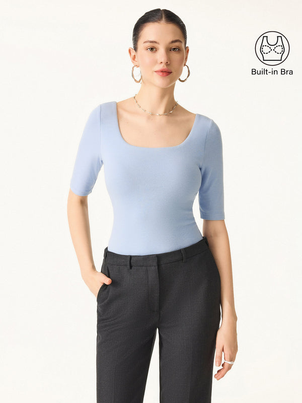 Essential Square Neck Elbow Length Sleeve Bra Top