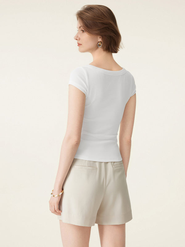 Stretch Cotton Square Neck Cap Sleeve Bra Top