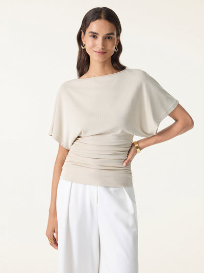 Effortless Boatneck Batwing Sleeve Side Ruched Top