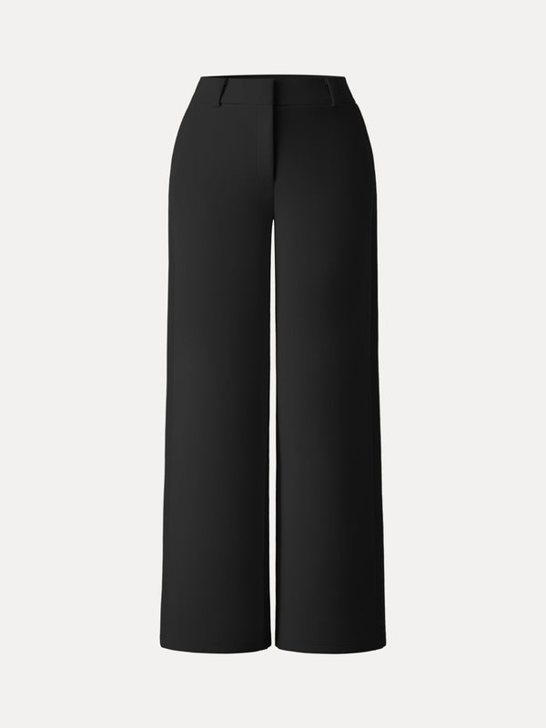 Stretchy Mid Rise Fly-Front Wide Leg Trouser