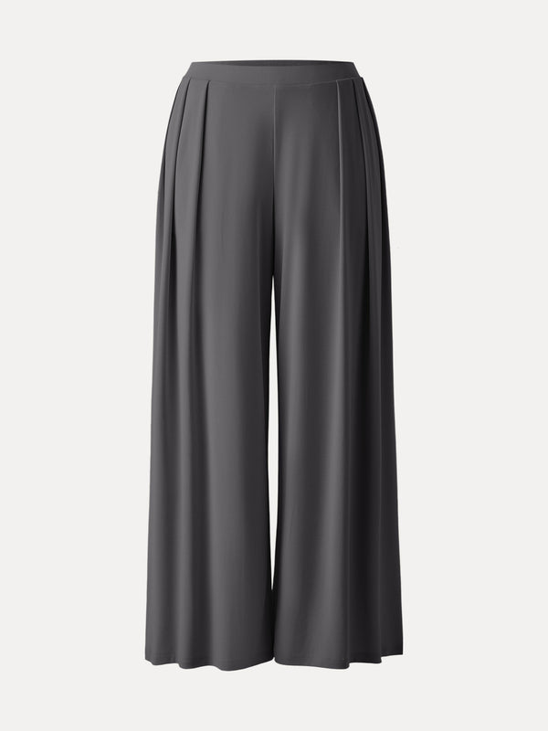 Sandwashed Mid Rise Pleated Wide Leg Palazzo Pant with Pockets