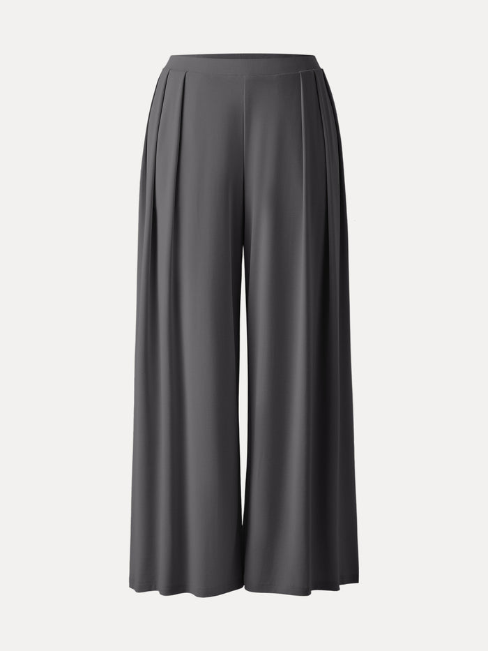 Sandwashed Mid Rise Pleated Wide Leg Palazzo Pant with Pockets