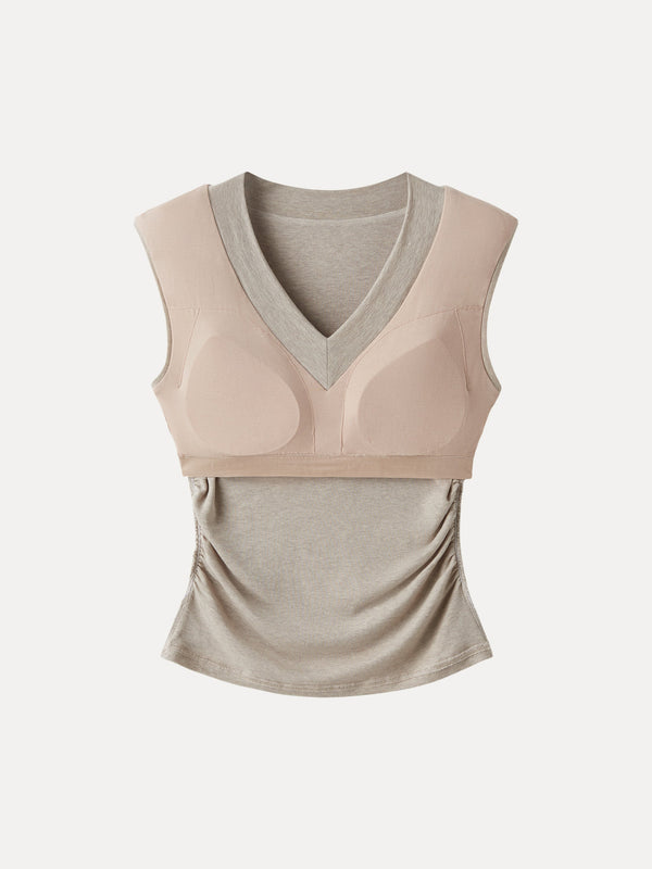 Sweat-Wicking V-Neck Wide Shoulder Ruched Bra Top