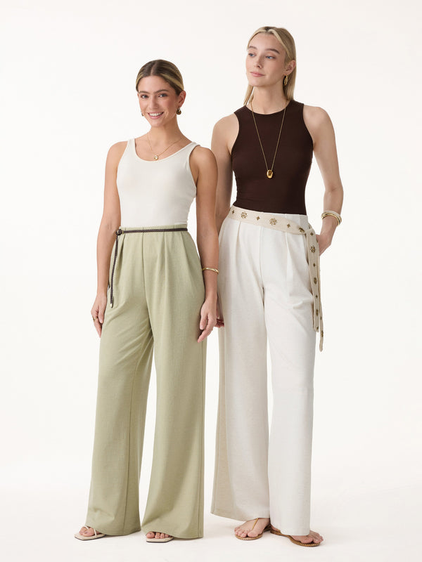Airy Stretch Linen Wide Flare Pant with Pockets