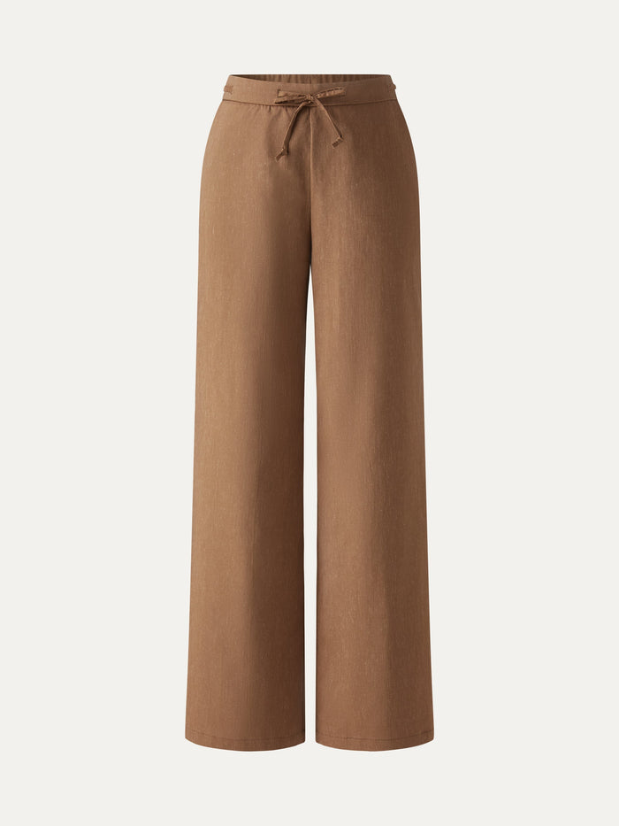 Wrinkle-Resistant Linen Drawstring Wide Leg Pant with Pockets