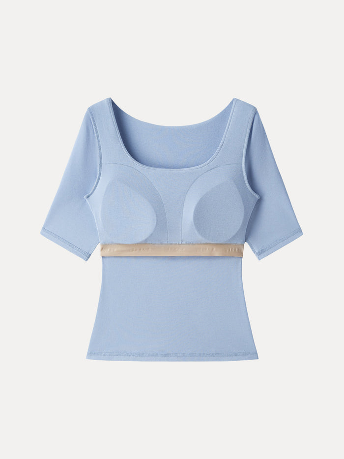 Essential Square Neck Elbow Length Sleeve Bra Top