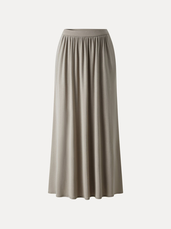 Soft Linen Knit Gathered A-Line Maxi Skirt with Pockets