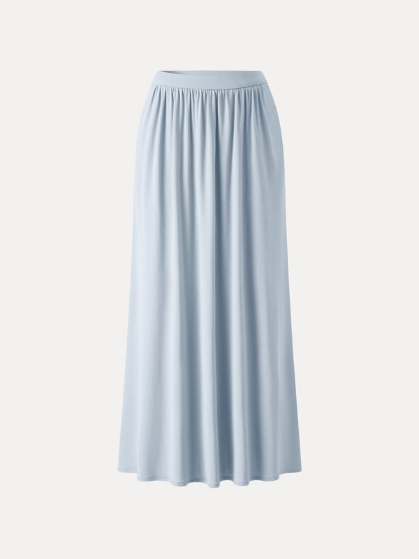 Soft Linen Knit Gathered A-Line Maxi Skirt with Pockets