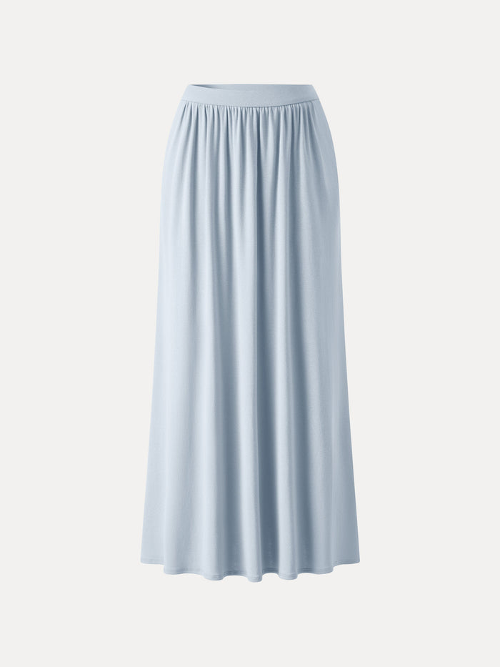 Soft Linen Knit Gathered A-Line Maxi Skirt with Pockets