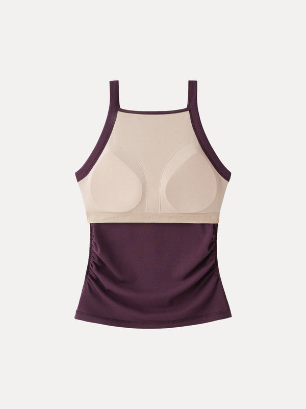 Plantive Chic Square Neck Ruched Rib Bra Tank