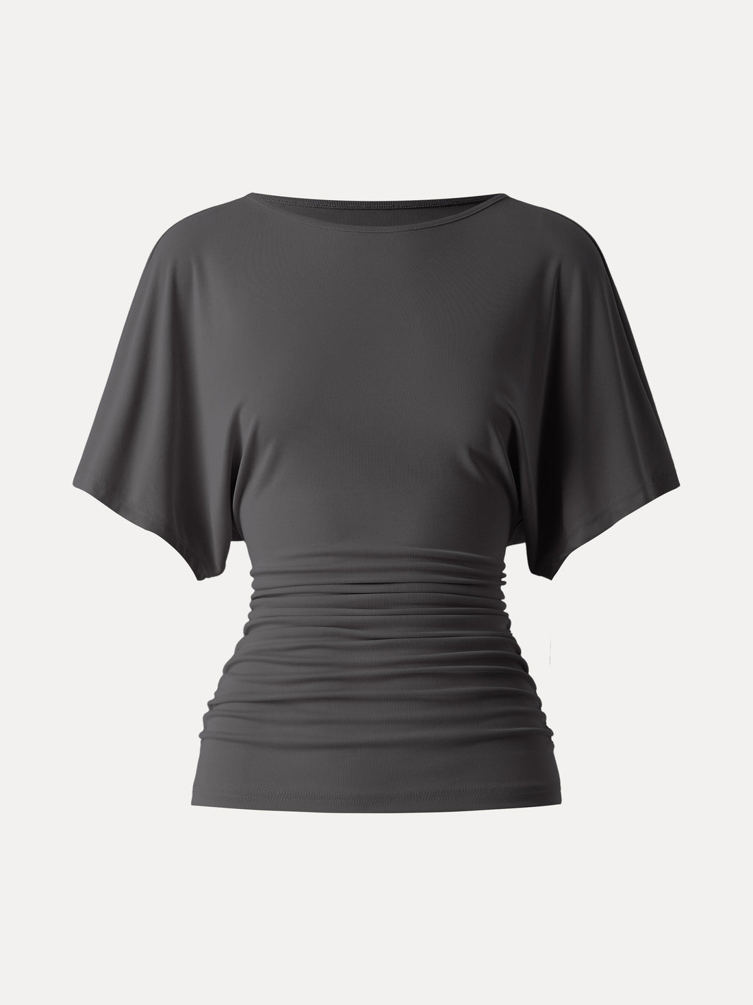 Effortless Boatneck Batwing Sleeve Side Ruched Top