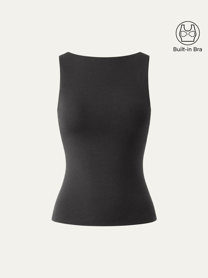 Stretch Cotton Boatneck Bra Tank