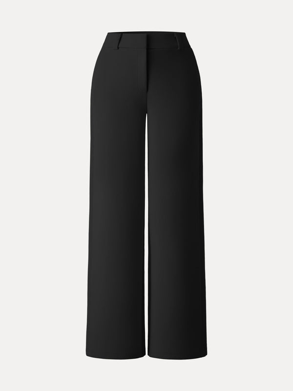 Stretchy Mid Rise Fly-Front Wide Leg Trouser