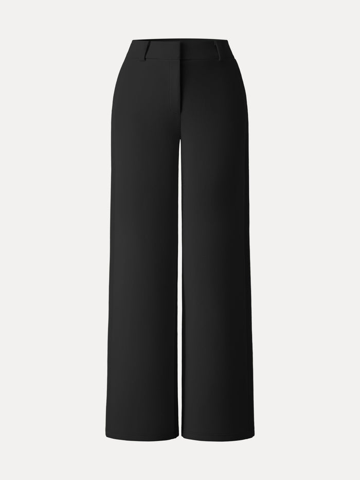 Stretchy Mid Rise Fly-Front Wide Leg Trouser