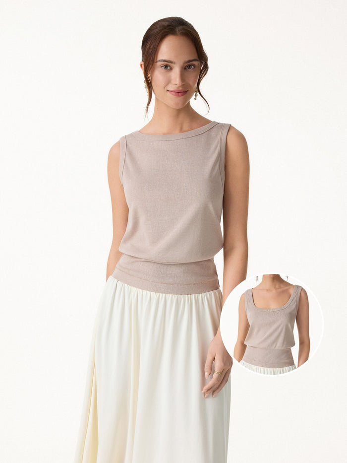 Cotton-Linen Blend Reversible Boatneck Low Back Top