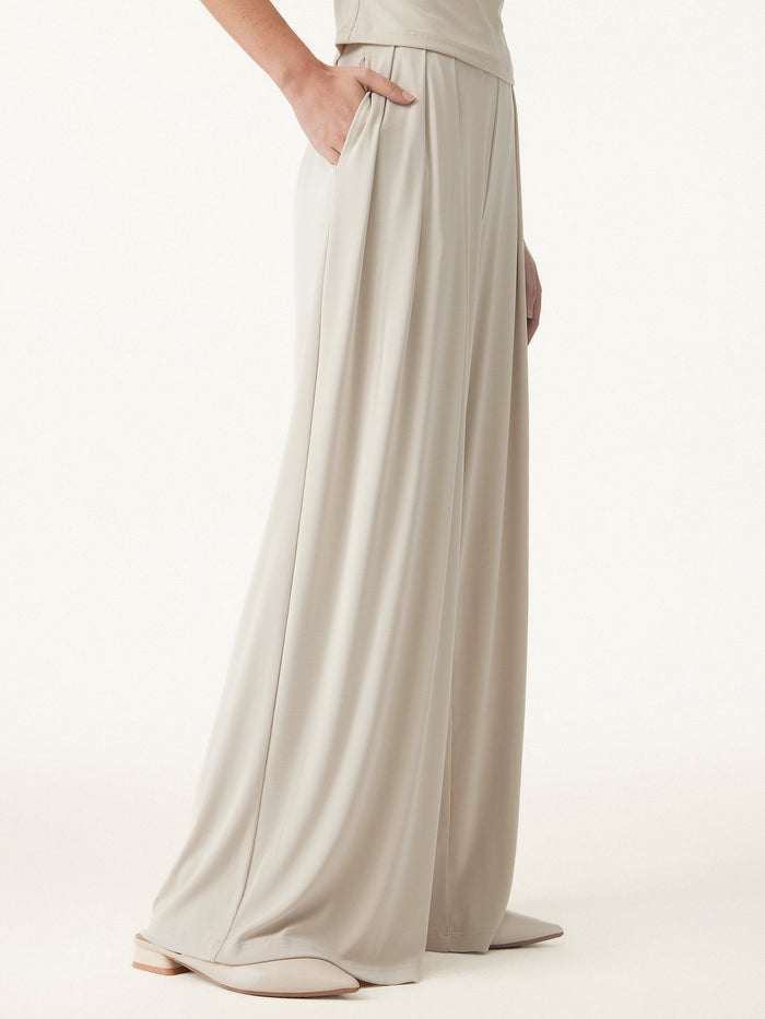 Sandwashed Mid Rise Pleated Wide Leg Palazzo Pant with Pockets