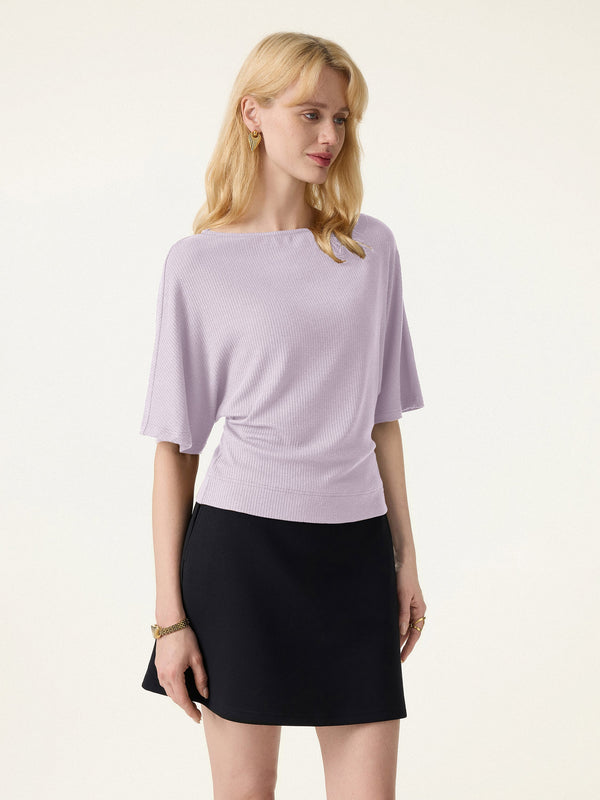 Soft Ribbed Boatneck Relaxed Top