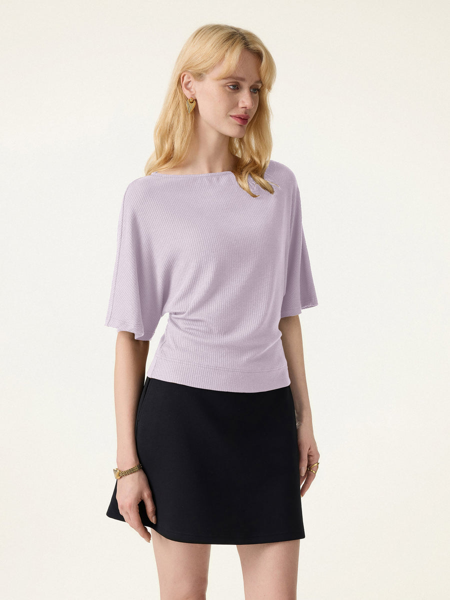 Soft Ribbed Boatneck Relaxed Top