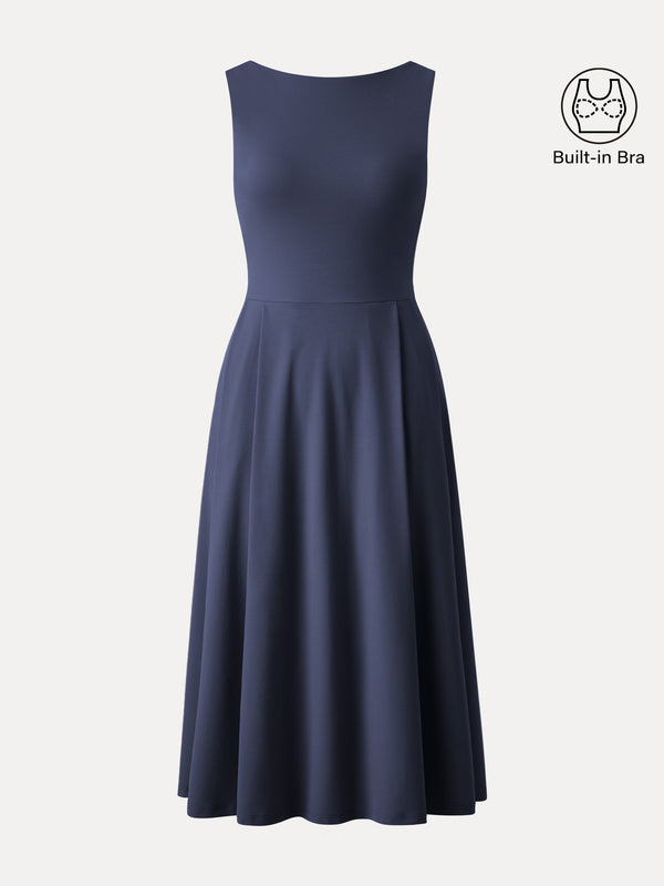 Boatneck Bamboo Ponte Bra Midi Dress with Pockets