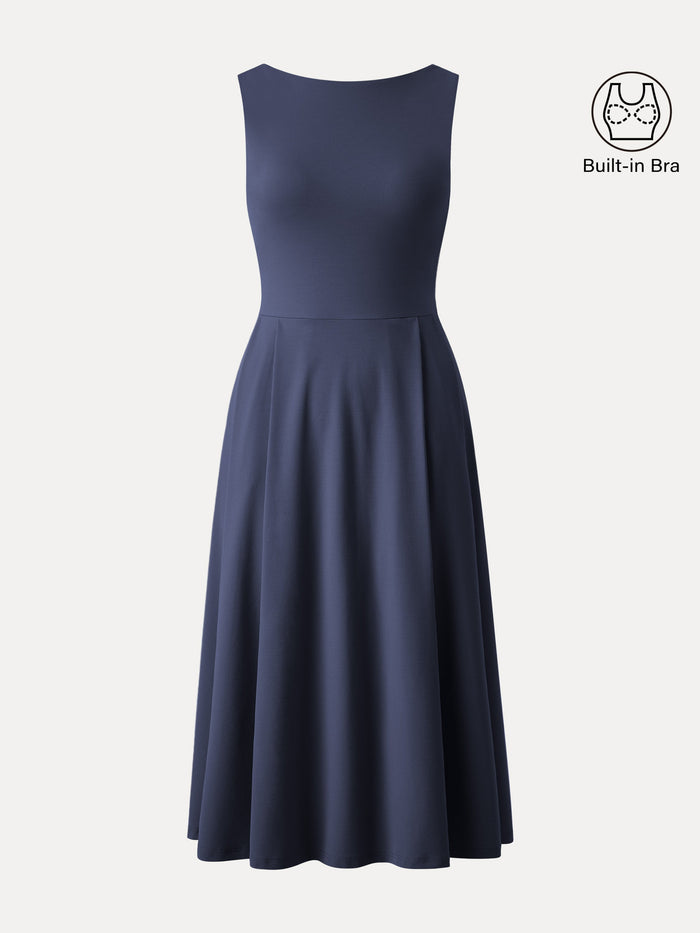 Boatneck Bamboo Ponte Bra Midi Dress with Pockets