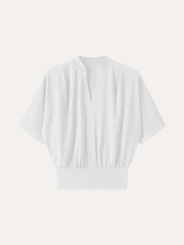 Stand Collar V-Neck Short Sleeve Top