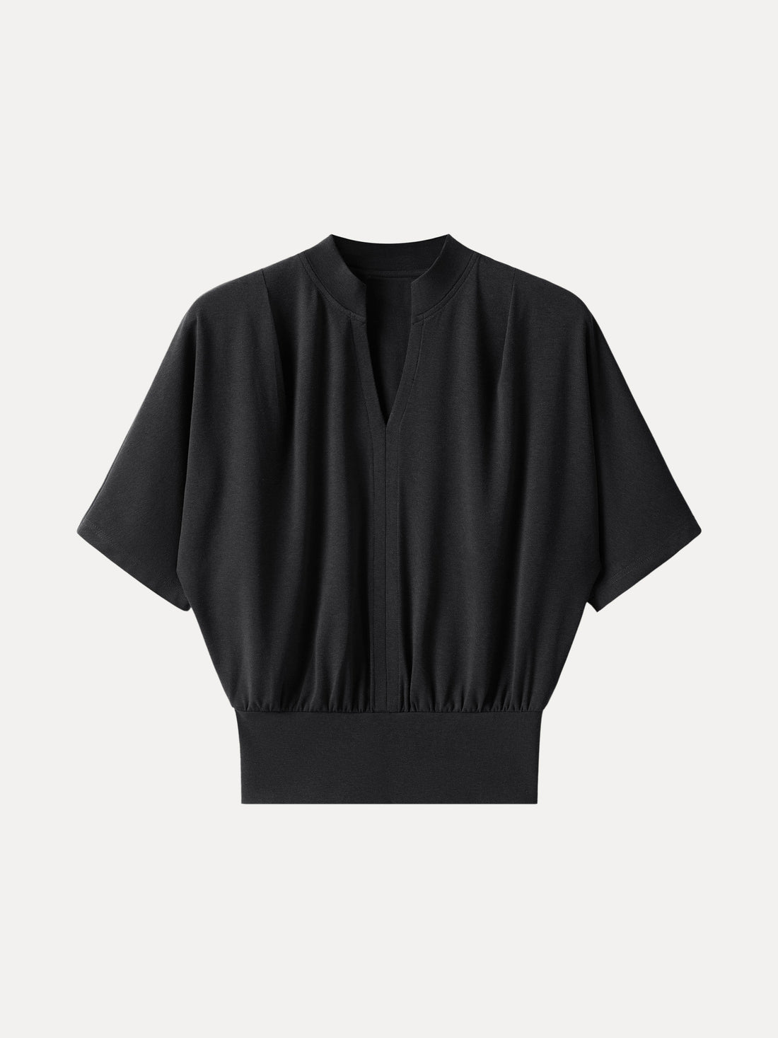Stand Collar V-Neck Short Sleeve Top