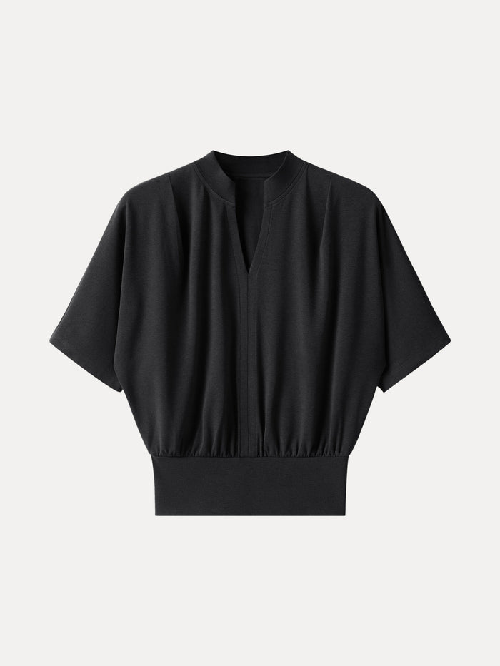 Stand Collar V-Neck Short Sleeve Top