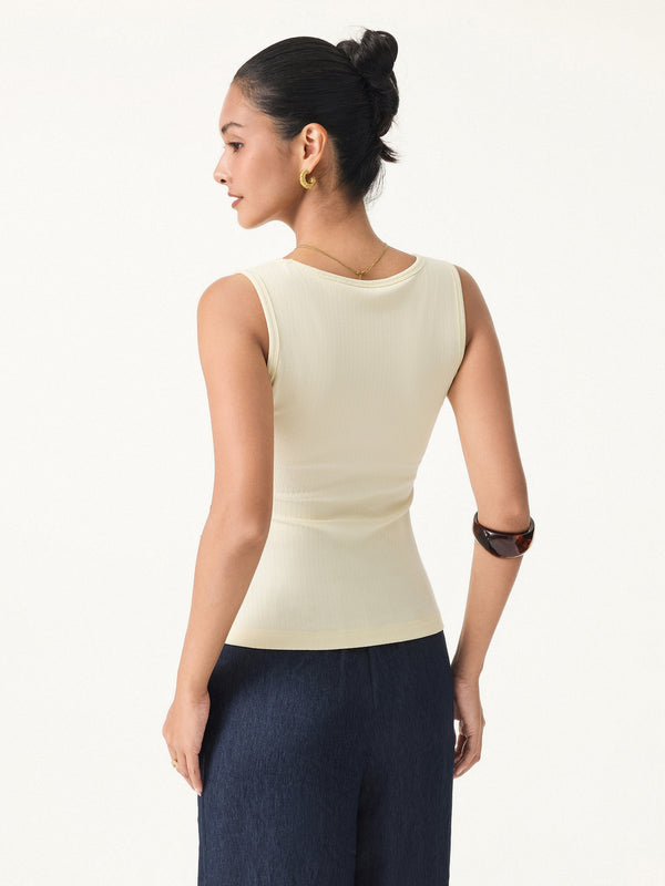 Stretch Cotton Pointelle V-neck Sleeveless Bra Tank