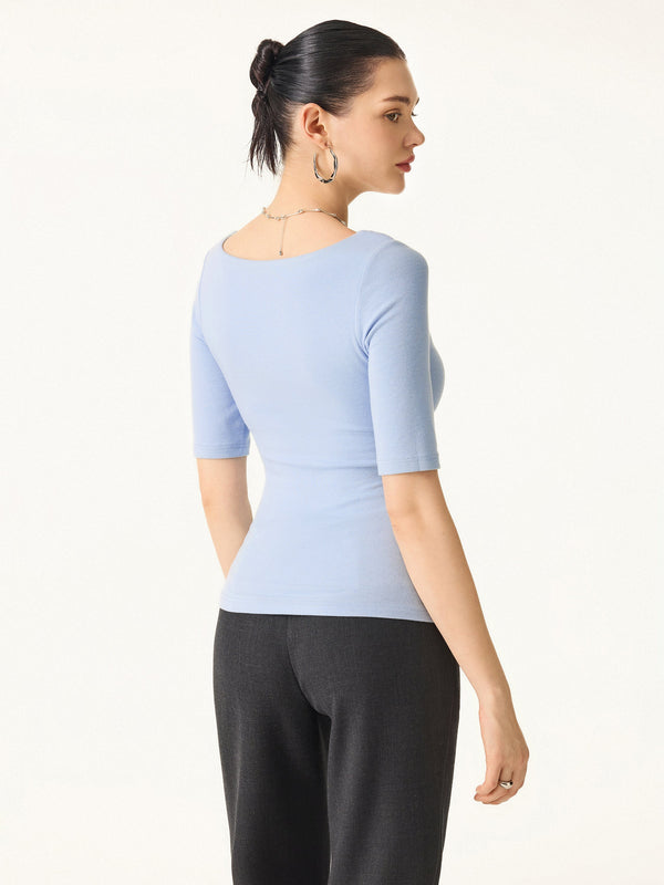 Essential Square Neck Elbow Length Sleeve Bra Top