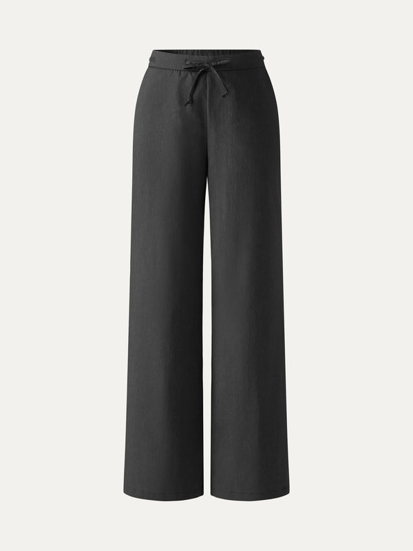 Wrinkle-Resistant Linen Drawstring Wide Leg Pant with Pockets