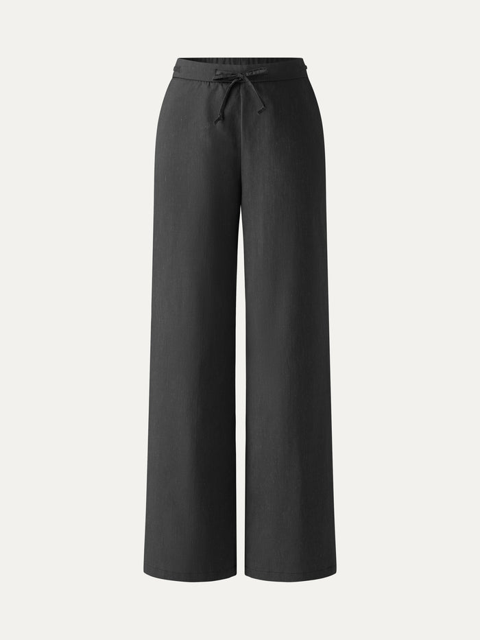 Wrinkle-Resistant Linen Drawstring Wide Leg Pant with Pockets