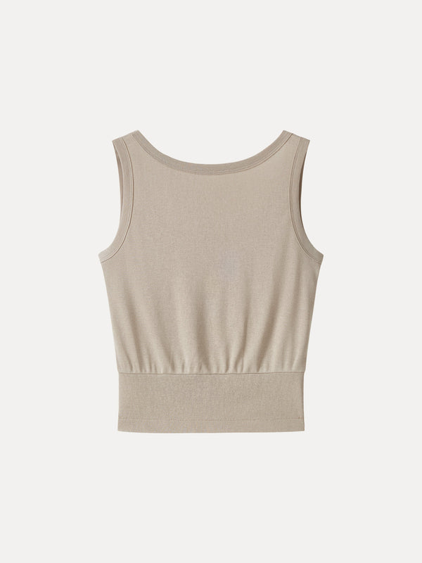 Cotton-Linen Blend Reversible Boatneck Low Back Top