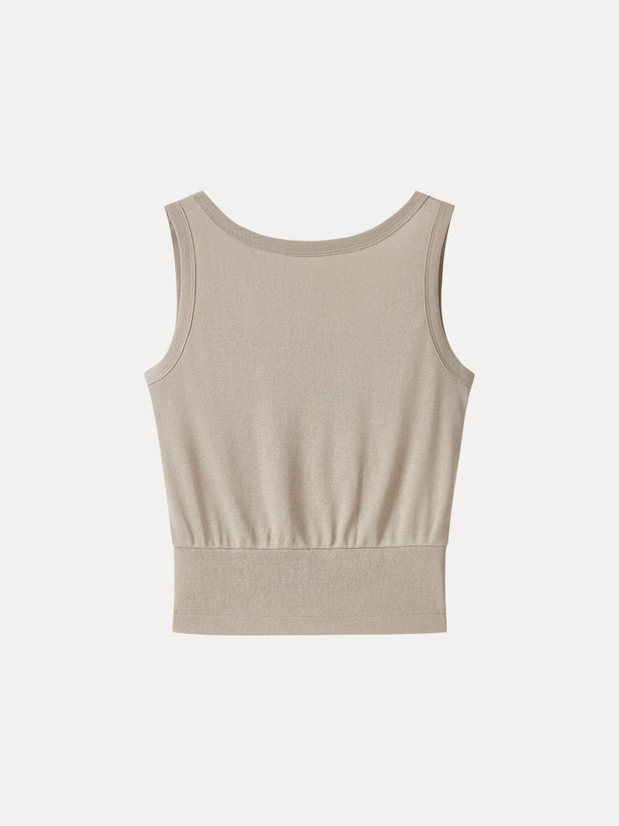 Cotton-Linen Blend Reversible Boatneck Low Back Top
