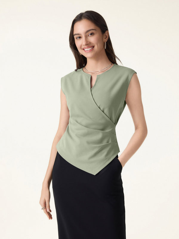 Surplice Wide Shoulder Tucked Angled Tank Top