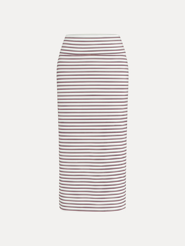 Low Rise Folded Waist Striped Midi Skirt