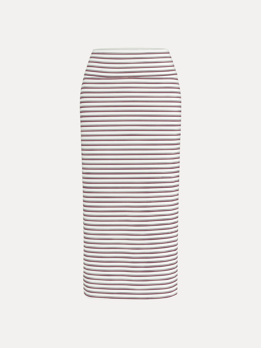 Low Rise Folded Waist Striped Midi Skirt