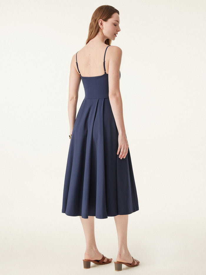 Bamboo Ponte V-neck Fit-and-flare Midi Bra Sundress with Pockets