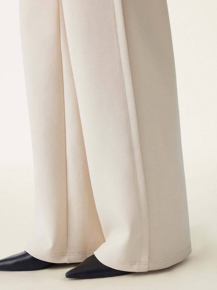 Stretchy Mid Rise Fly-Front Wide Leg Trouser
