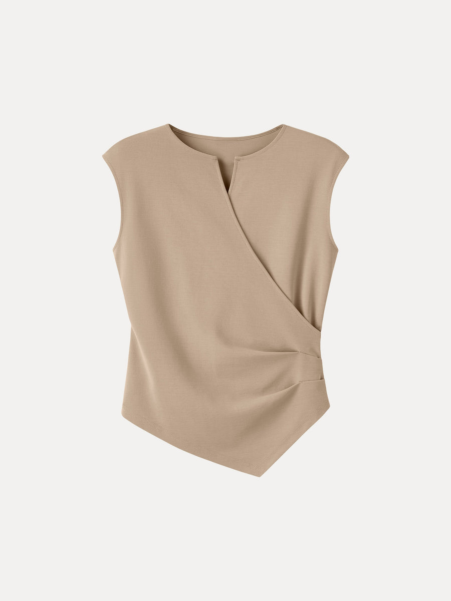 Surplice Wide Shoulder Tucked Angled Tank Top