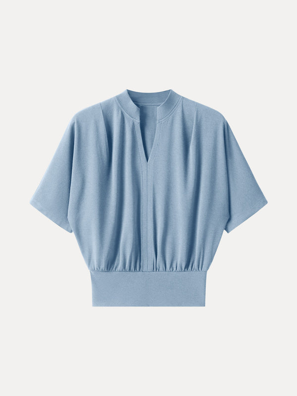 Stand Collar V-Neck Short Sleeve Top