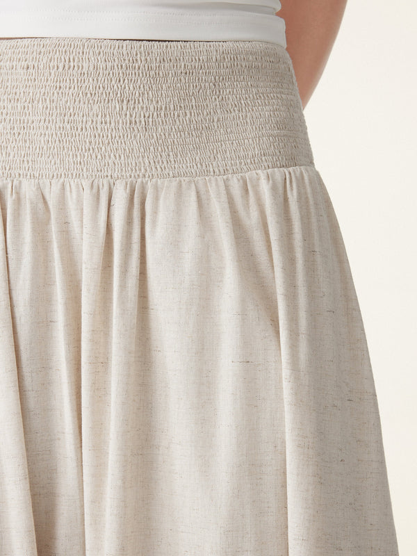European Linen Smocked Waist Skirt with Pockets