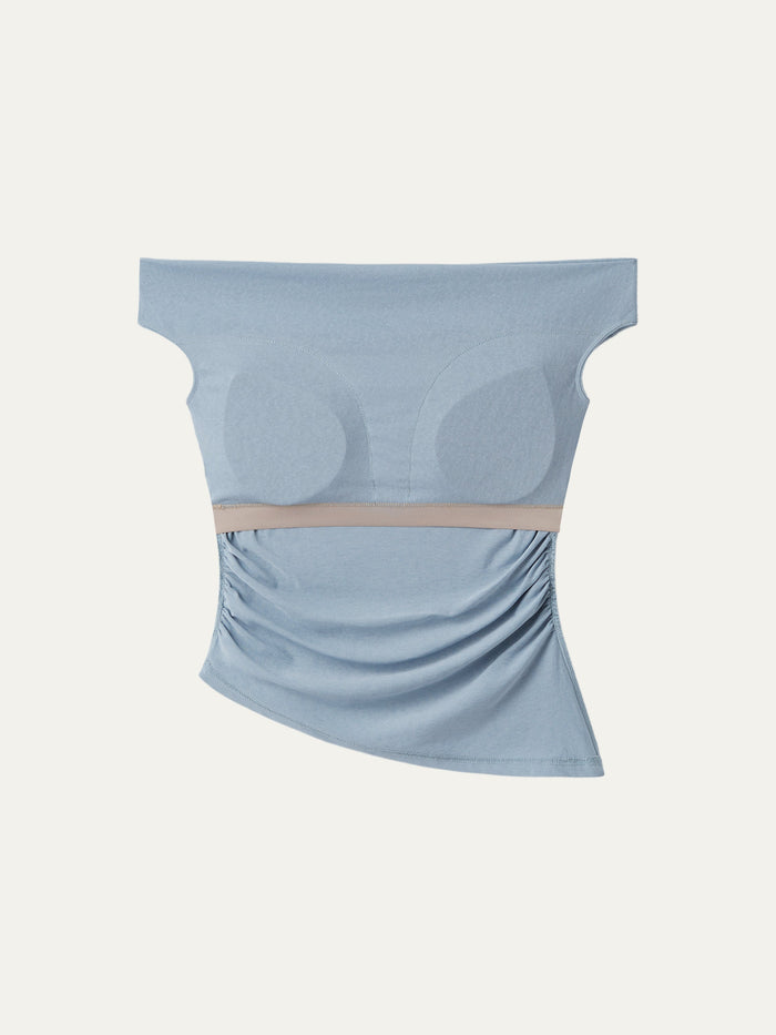 Off Shoulder Cotton-Linen Gathered New Airy Bra Tank