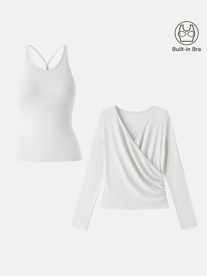 Two-Piece Set Cami with Surplice Ruched Top
