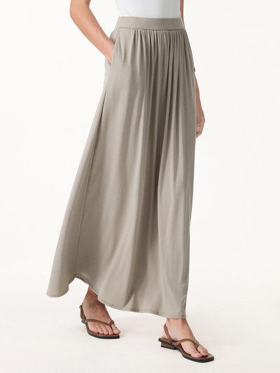Soft Linen Knit Gathered A-Line Maxi Skirt with Pockets